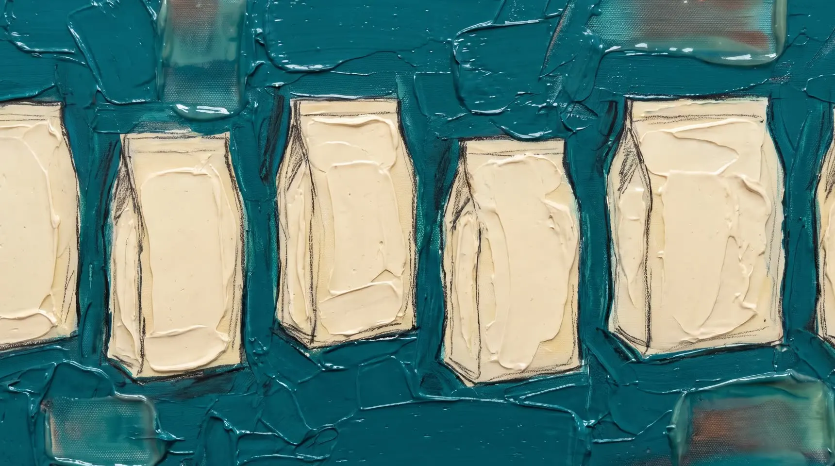 A row of unlabelled coffee bags in a line